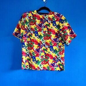 Vintage 90s Blouse Women's Size 6 Red Blue Yellow Yves St. Clair Retro Art Color